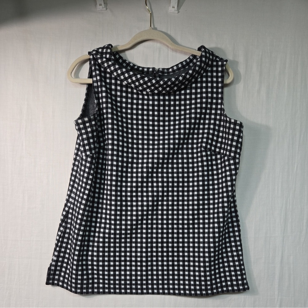 Talbots Women's X Plus Black White Gingham Sleeveless Tank Blouse Top Button